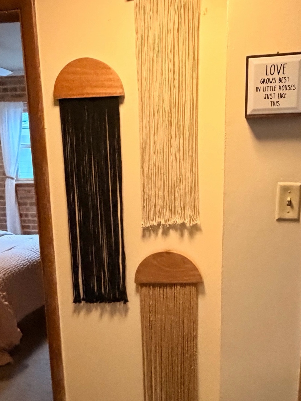 Boho Handmade Wall Hanging Trio - Black, Cream & Brown Macrame Décor -
